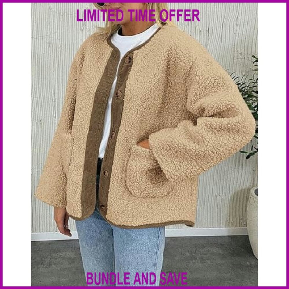 Women's Winter Sherpa Fleece Jacket Button Up Cozy Long Sleeve Outerwear - Picture 5 of 8